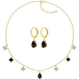 Charming Teardrop Jewelry Set - 18K Gold with Red, Green, or Black Stones